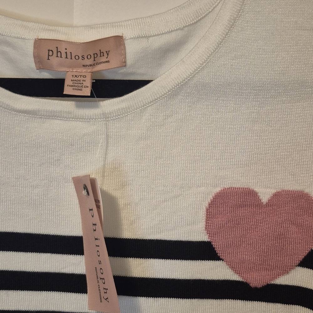 NWT PHILOSOPHY Crew Neck Striped Sweater w/Heart - XL - Picture 3 of 7